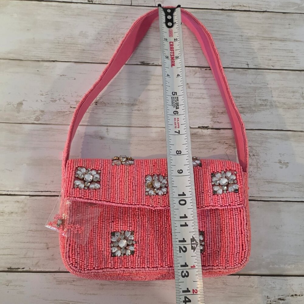 Anthropologie Fiona Pink Beaded Bag Geometric Glam  NWOT *flaw - Picture 5 of 7
